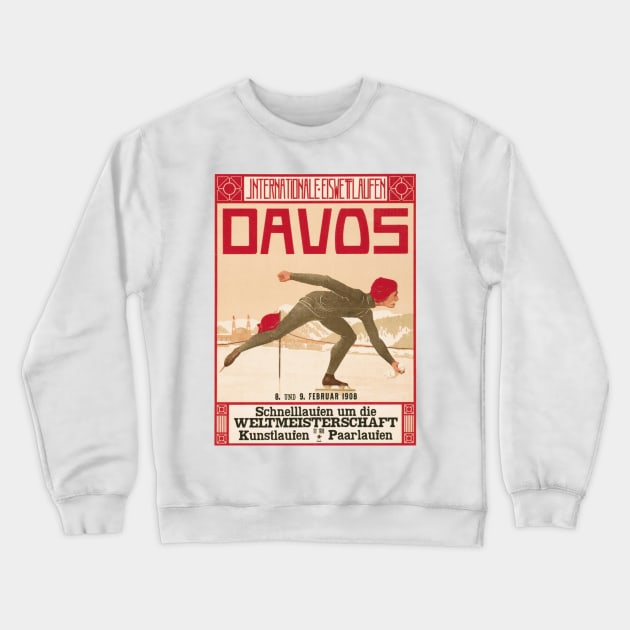 Davos, Switzerland: 1908 Speed Skating World Championship - Vintage Swiss Poster Crewneck Sweatshirt by Naves